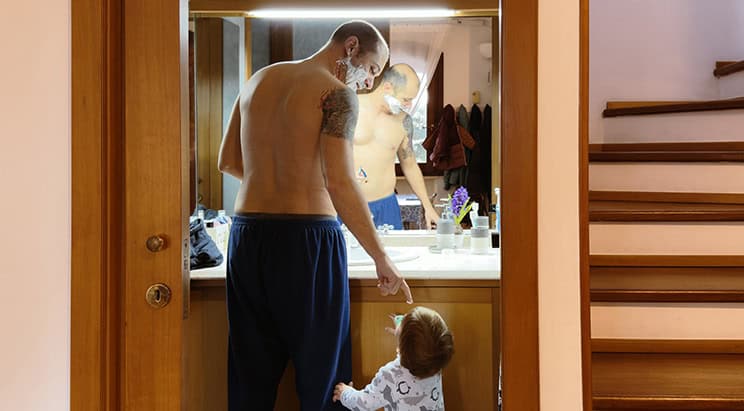 Father and baby in the bathroom