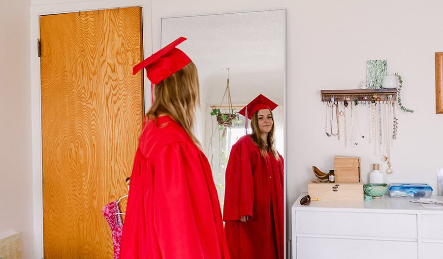 Young-Woman-In-Red-Graduation-Gown
